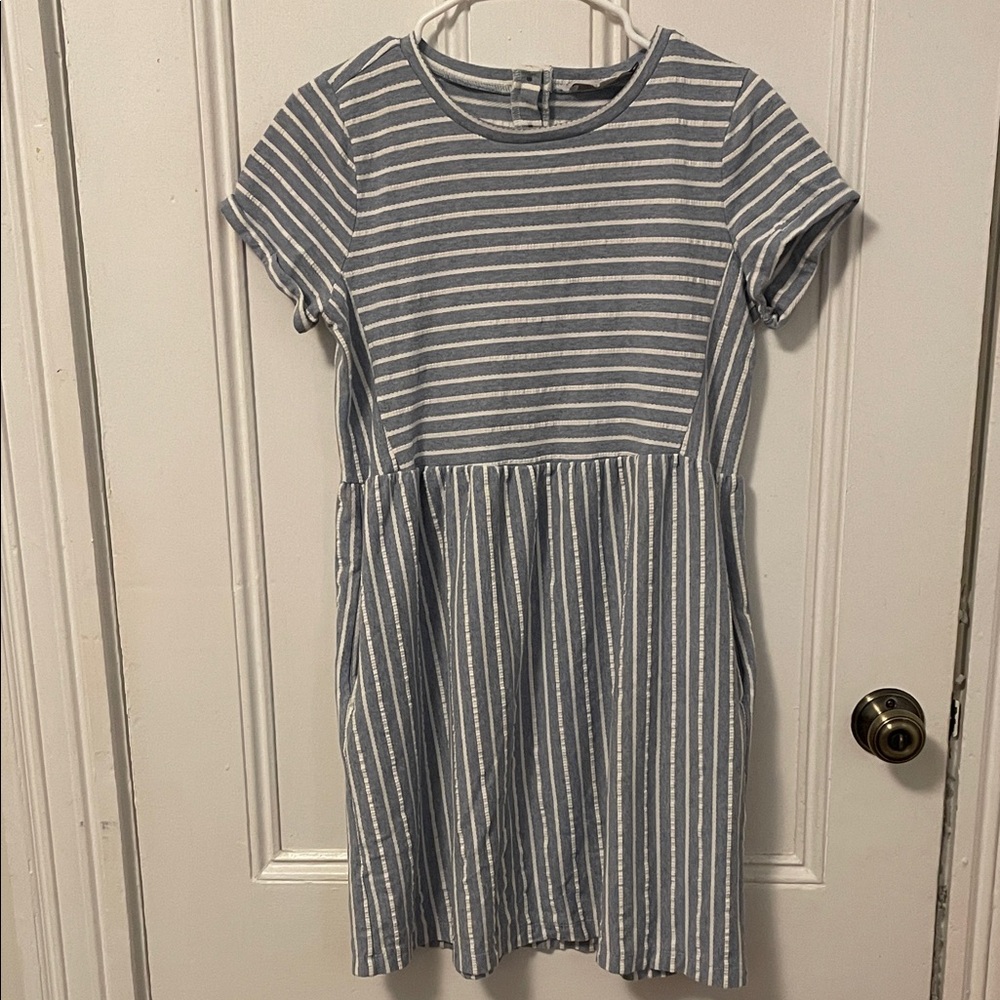 LOFT Casual Dress in Blue and White with Pockets